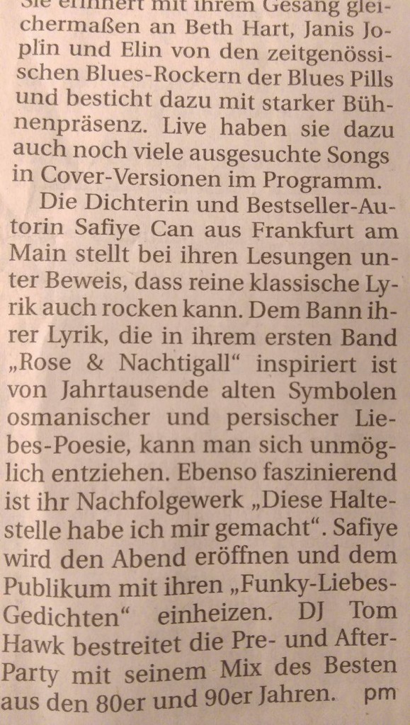 Safiye Can_Neue Württembergische Zeitun_NWZ Göppingen 30.10.2015